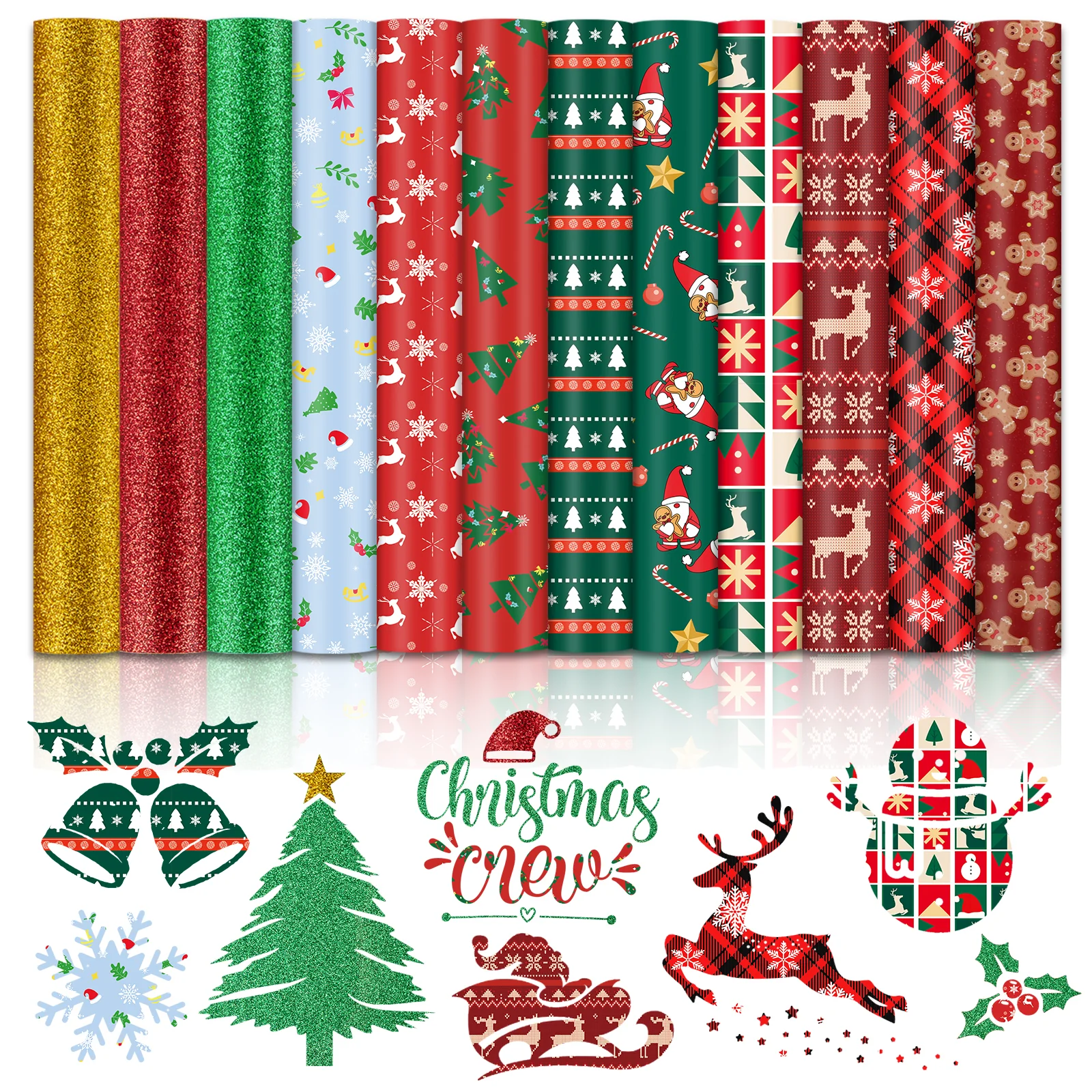 New Models Christmas Patterned Heat Transfer Vinyl Bundle - 13 Sheets 12"x10" - Image 11