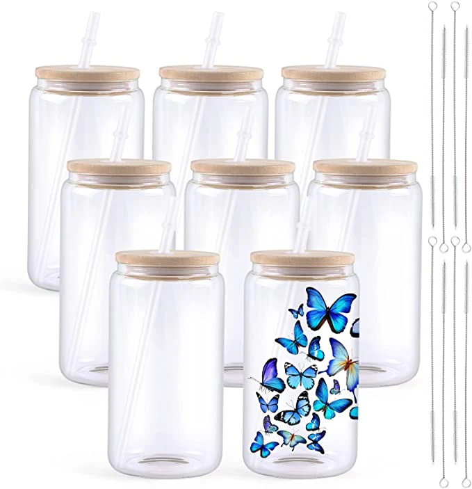 Sublimation Clear/Frosted Glass Blanks with Bamboo Lid - 16oz - Image 11