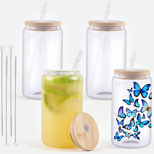 Sublimation Clear/Frosted Glass Blanks with Bamboo Lid - 16oz - Image 12