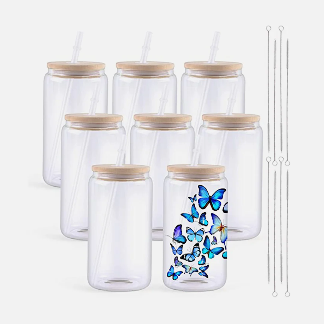 Sublimation Clear/Frosted Glass Blanks with Bamboo Lid - 16oz - Image 13