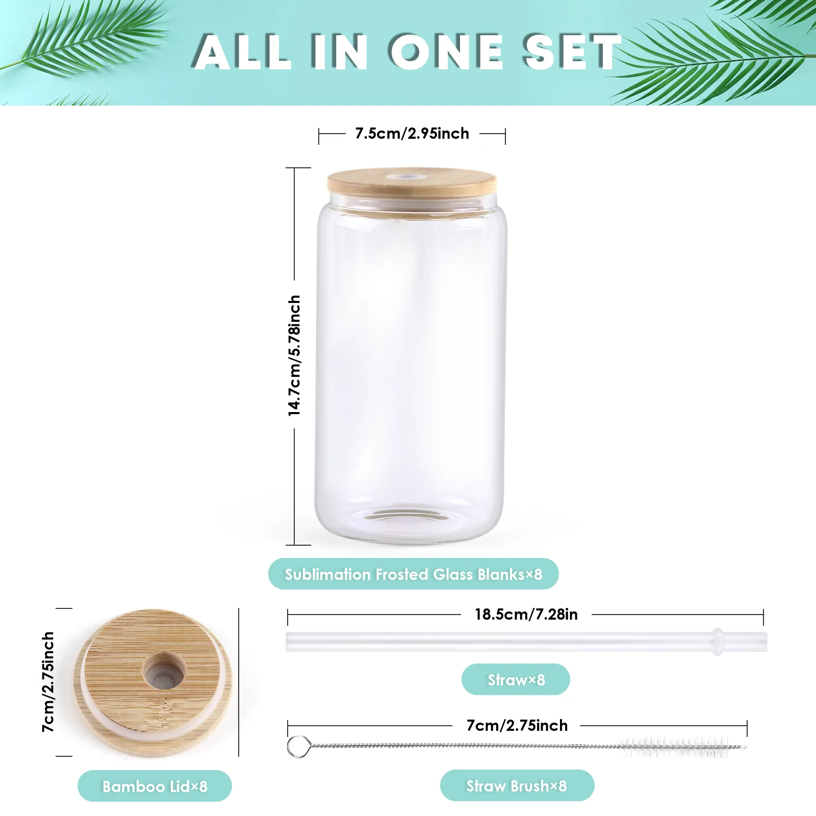Sublimation Clear/Frosted Glass Blanks with Bamboo Lid - 16oz - Image 3