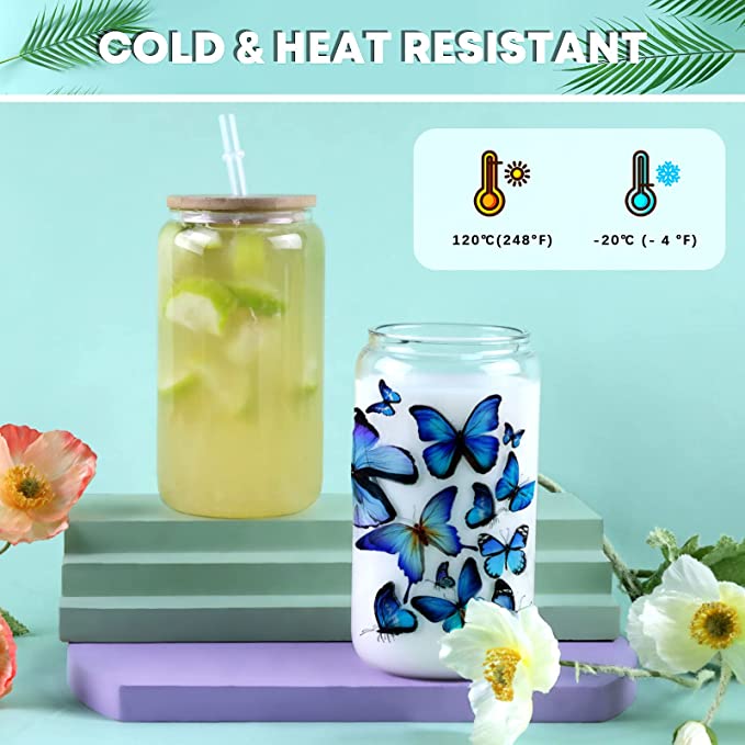Sublimation Clear/Frosted Glass Blanks with Bamboo Lid - 16oz - Image 5