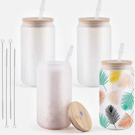 Sublimation Clear/Frosted Glass Blanks with Bamboo Lid - 16oz - Image 6