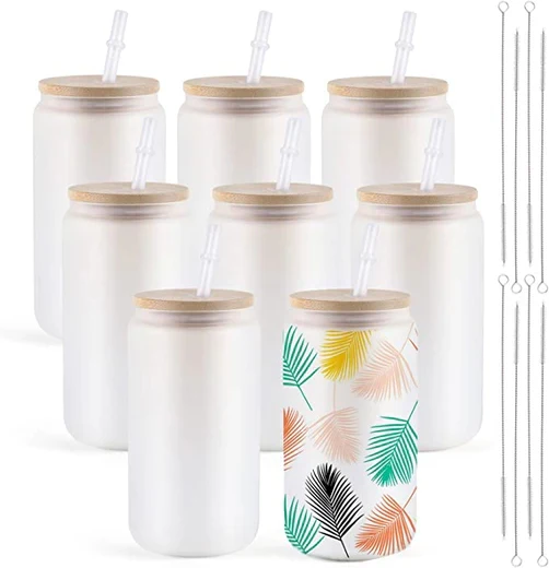 Sublimation Clear/Frosted Glass Blanks with Bamboo Lid - 16oz - Image 7