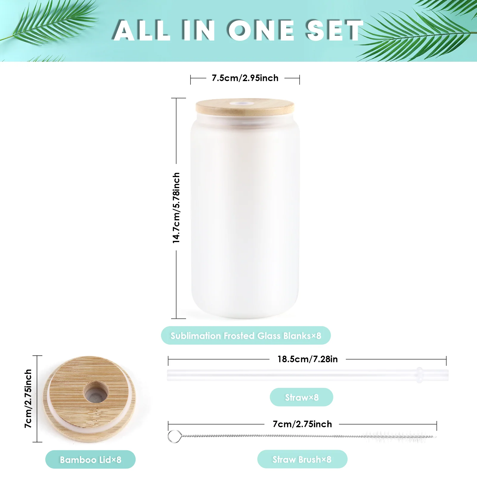 Sublimation Clear/Frosted Glass Blanks with Bamboo Lid - 16oz - Image 8