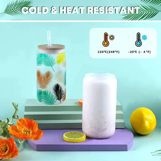 Sublimation Clear/Frosted Glass Blanks with Bamboo Lid - 16oz - Image 9