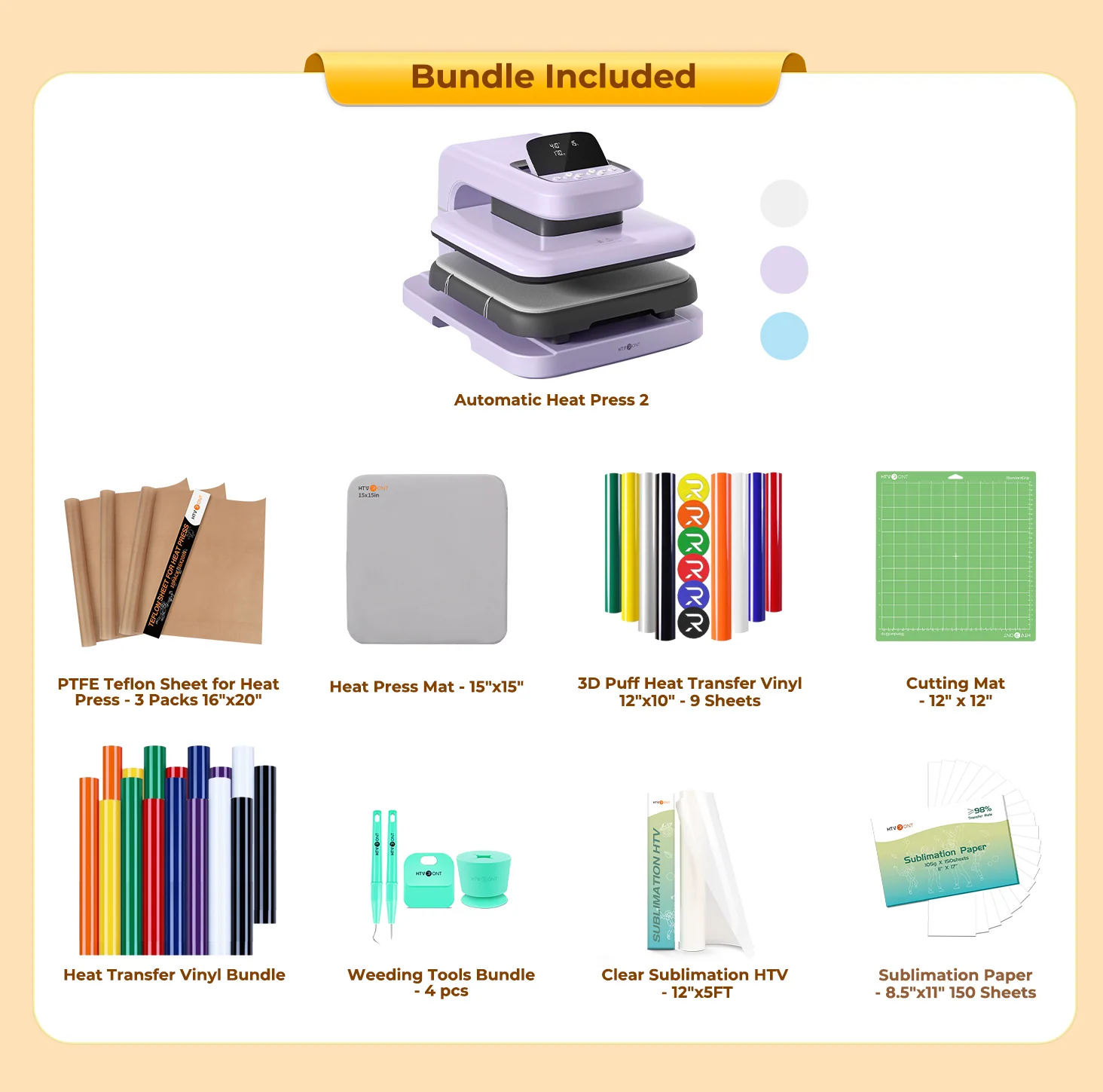 HTVRONT Auto Heat Press 2 - Digit 120V, Ultimate Premium Kit - Lavender Purple - Image 15
